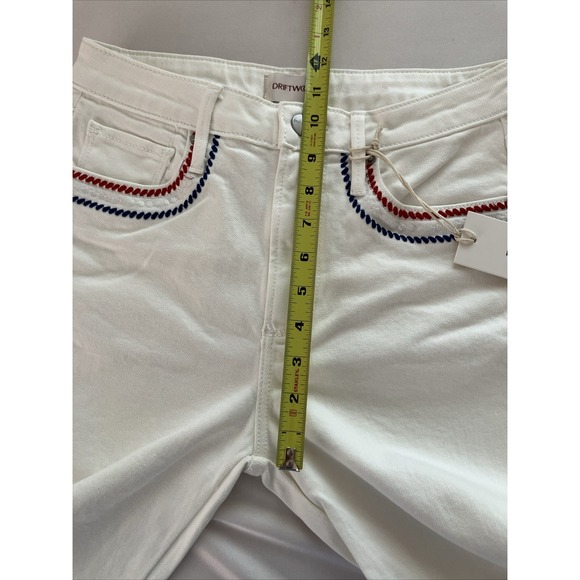 Driftwood Embroidered Floral Jeans Womens 25 White Crop Denim Red Blue Boho NWT - Picture 12 of 16